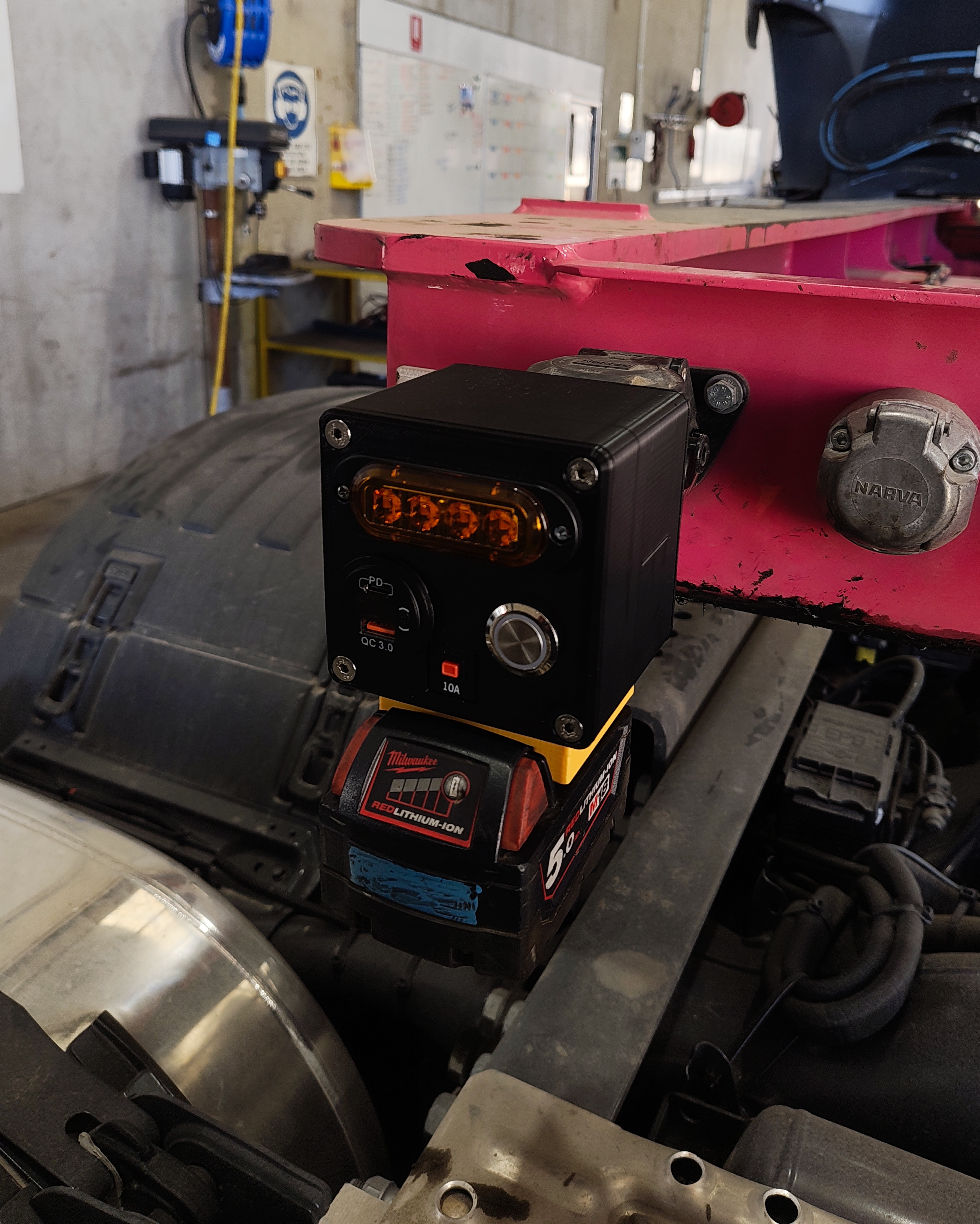 EBS Power Test Box plugged into a trailer in the workshop